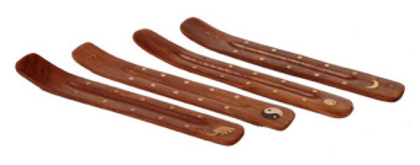 Räucherstäbchenhalter aus Holz, Schiff - Sonne, Mond, OM