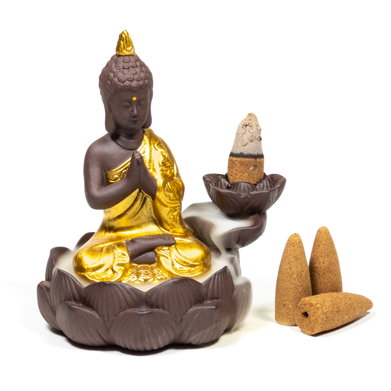 Rückfluss Wasserfall Weihrauchbrenner Buddha -- 12x10x9cm