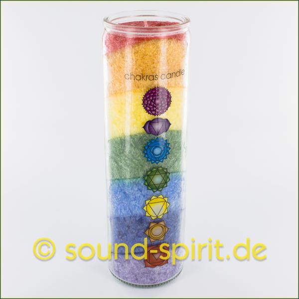 Chakra Kerze im recyceltem Glas, ca. 22 cm