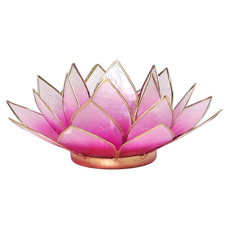 Lotus Teelichthalter rosa/weiß goldfarbig -- 13.5 cm