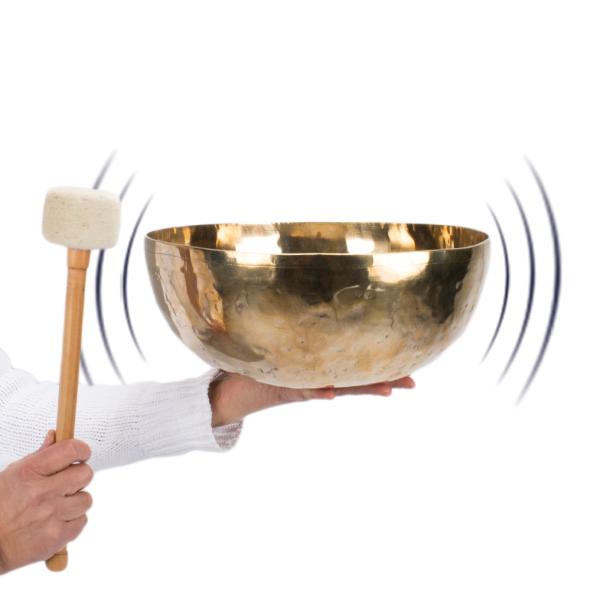 Glänzende tibetanische Bengalen Klangschale ca. 28-31 cm mit Klöppel 2250-2500 gr. handgefertigt